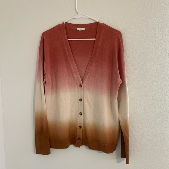 J. Jill Dip Dyed Sunset Ombre Button Up Cardigan Sweater Medium - Picture 4 of 10